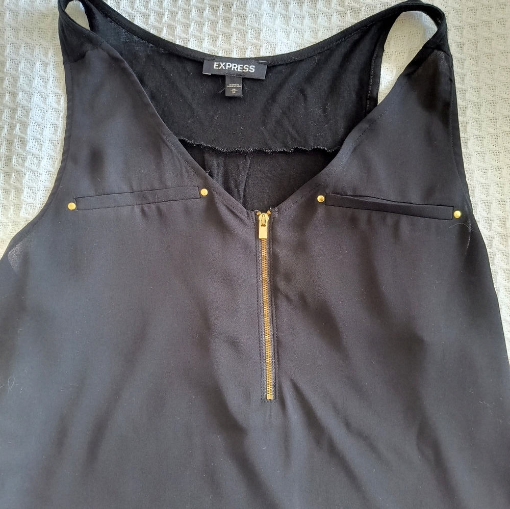 Express Black Tank Top with Gold Zipper